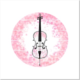 Floral Cello Japanese Cherry Blossom Cellist Musician Posters and Art